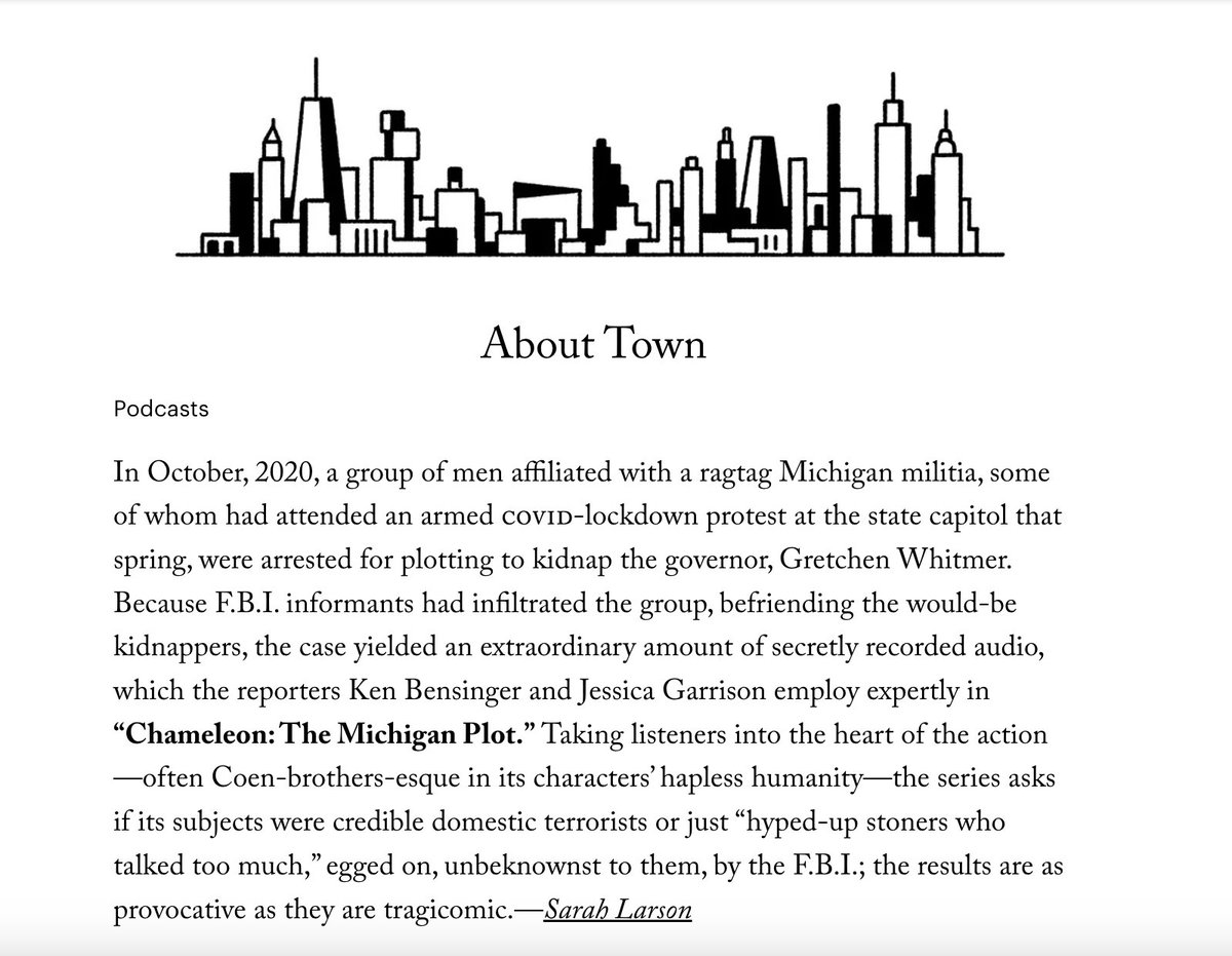 'the results are as provocative as they are tragicomic' Delighted to see 'The Michigan Plot'' podcast written up by @asarahlarson in the @NewYorker! @jvgarrison podcasts.apple.com/us/podcast/the…