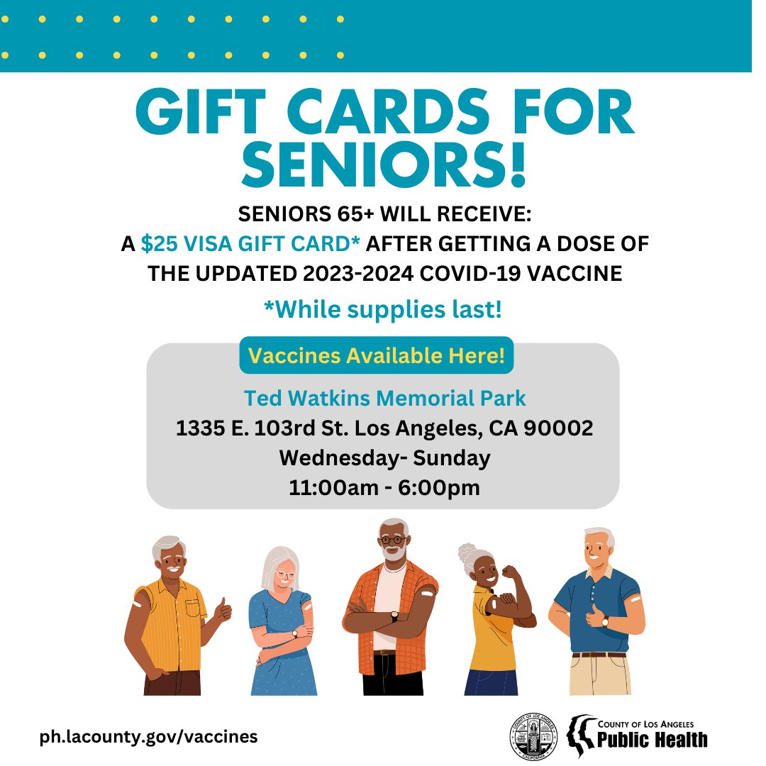 If you're 65+, protect your health with the updated COVID-19 vaccine &amp; get a $25 gift card (while supplies last)!  If your last vaccination was before September 2023, then it's time to enhance your immunity against new strains. Visit one of our select locations. Se habla español.