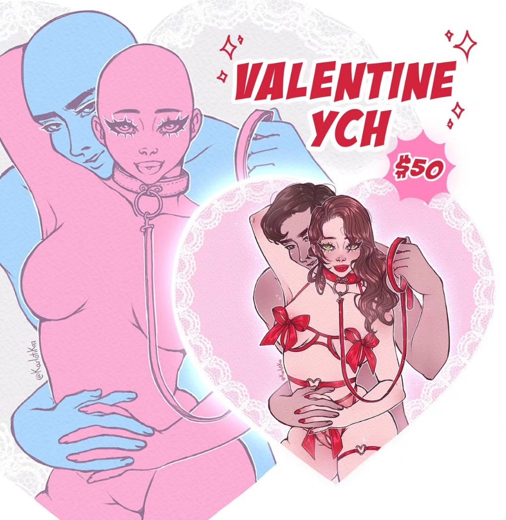 Valentine YCH 🎀❤️✨
8 Spots available

You can:
❤️ Change the outfit 
❤️ The expressions
❤️ The hair
❤️ Colors of background
❤️ You can make it SFW or NSFW
❤️ We accept any gender as well

Send me a Dm and we can start working on it 🥰

#YCH #ychcommission #valentinesgifts