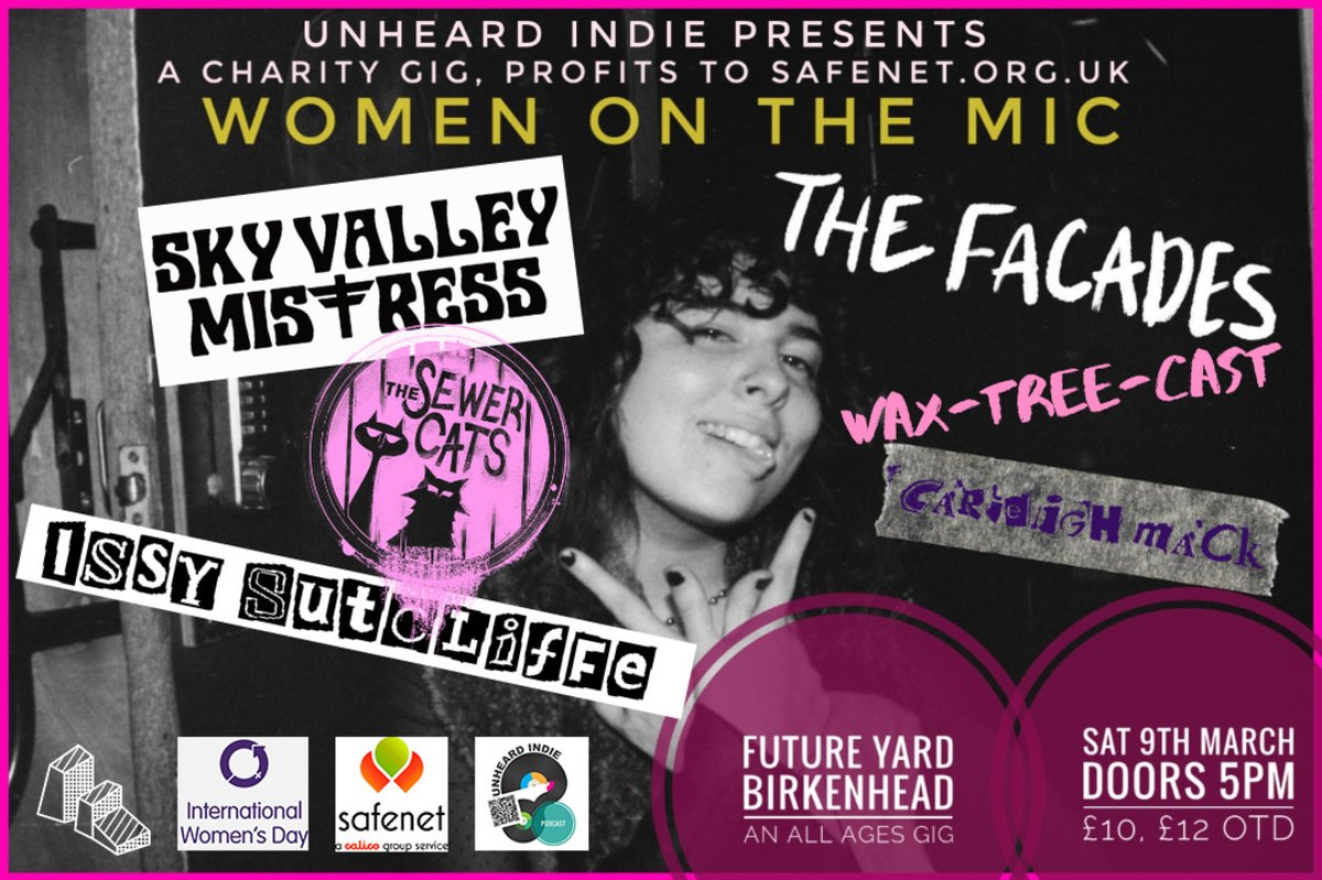 GIG ANNOUNCEMENT!

To celebrate International Women's Day, 6 acts will be diving in Future Yard (Birkenhead) SAT 9th MARCH! All profits to domestic abuse charity <a href="/SafeNet_UK/">SafeNet</a> 

Delightfully this is an ALL ages venue!

skiddle.com/e/37272780

<a href="/future_yard/">Future Yard</a> 💚