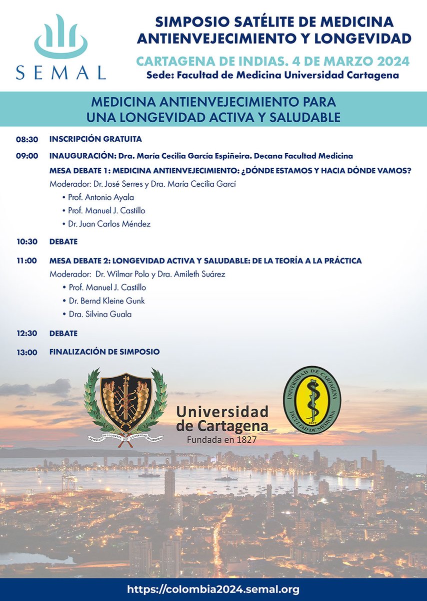 SOCIEDADSEMAL's tweet image. Programa Simposio Satélite de Medicina Antienvejecimiento y Longevidad. Gratuito con tu inscripción a nuestro IV Congreso Intercontinental 
  
➡️ INSCRIPCIONES: acortar.link/pHAN8C
Más info: info@semal.org  

#semal #sociedadsemal