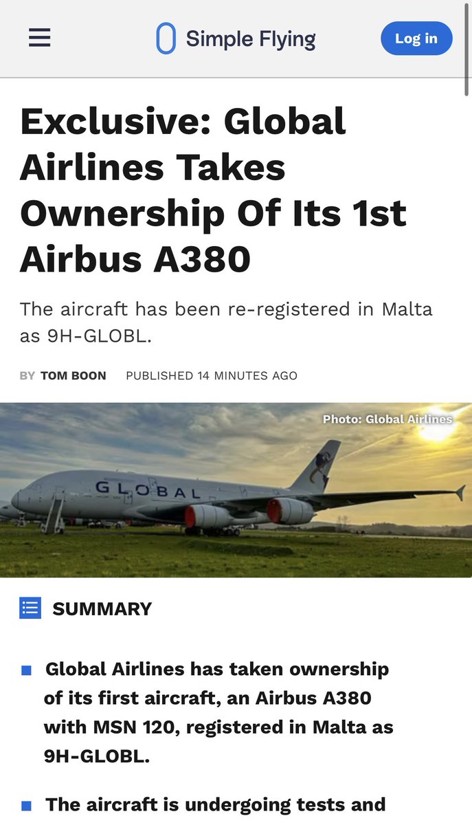 It’s a big day at <a href="/globalairlines/">Global Airlines</a> - we have taken full 100% ownership of MSN120 and registered the aircraft. Buying an aircraft outright with no debt, no lease and no financing is no small task, and one that our team have done a fantastic job to bring over the line. We set out at