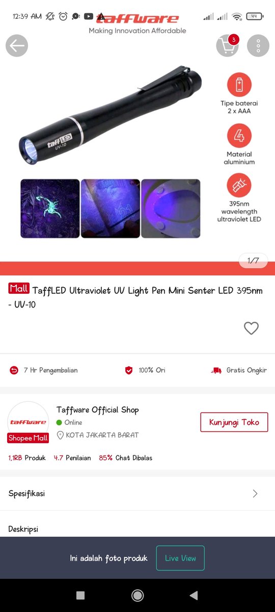 Akhirnya memutuskan beli senter uv🙃

Gara2 w gemes sm jamurannya elsa, penasaran jamurnya masih aktif apa ngga.

Jadi uv ini kalo untuk kasus jamuran buat uji woodlamp. Nanti si spora jamurnya bakalan berpendar kena woodlamp. Biasanya ijo ijo gitu deh.