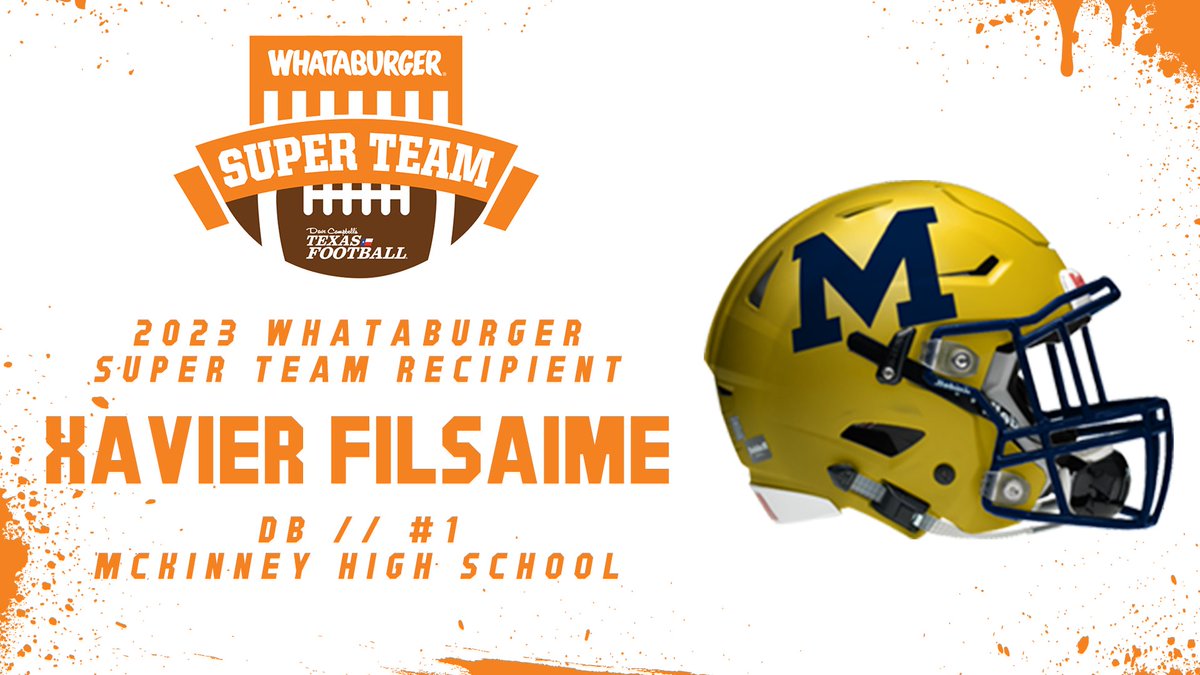 Congrats to McKinney DB Xavier Filsaime on being named to the 2023 @Whataburger Super Team! 🍔: texasfootball.com/whataburger-su… @XEF_19 | @MHSLions | @McKISDAth | @dctf | #WhataSuperTeam #Whataburger #txhsfb