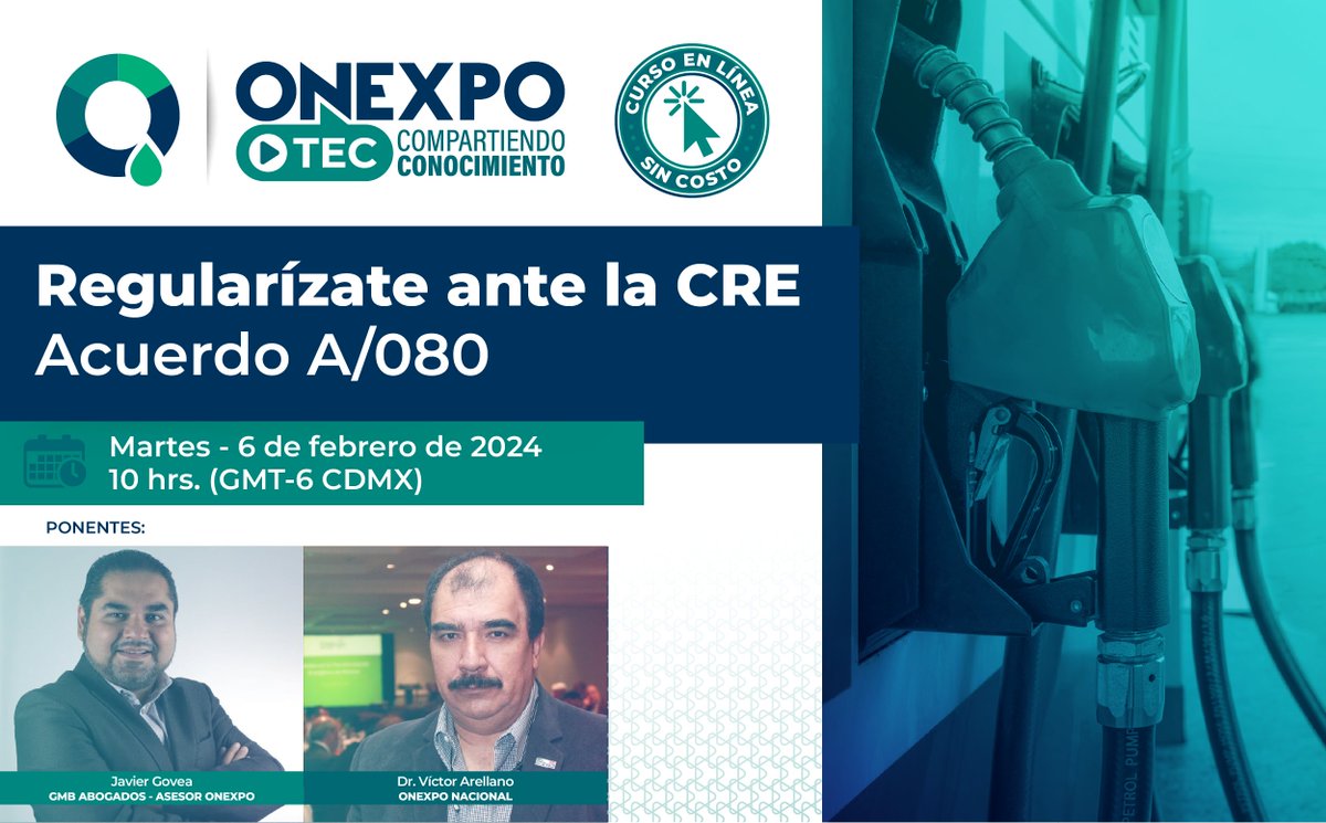 OnexpoNacional's tweet photo. Regístrate al webinar con el tema: "Regularízate ante la CRE - Acuerdo A/080" con Javier Govea y el Dr. Víctor Arellano.
• Regularízate, evita clausuras y revocaciones de permisos.
• Obtén los formatos requeridos.

🔗https://t.co/IxTyDQb5Hu
📅 Martes 6 de febrero
⏰ 10:00 hrs. https://t.co/8hTjRZZtAh
