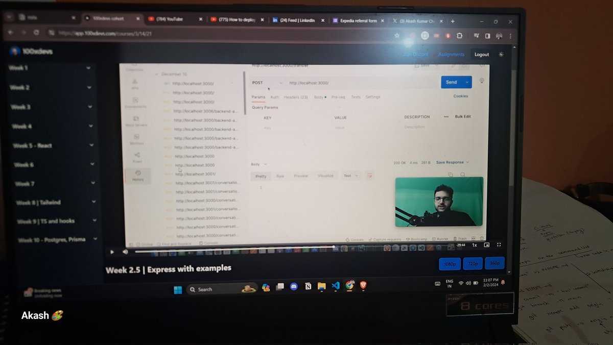 CoderAkash108's tweet image. Excited to embark on a 180-day web development challenge! 📷 Today marks Day 11/180 as I learn express with examples with #100xDevs  cohort. 📷 Follow my journey and let&apos;s #CodeToTheFuture together! 📷 📷@kirat_tw
