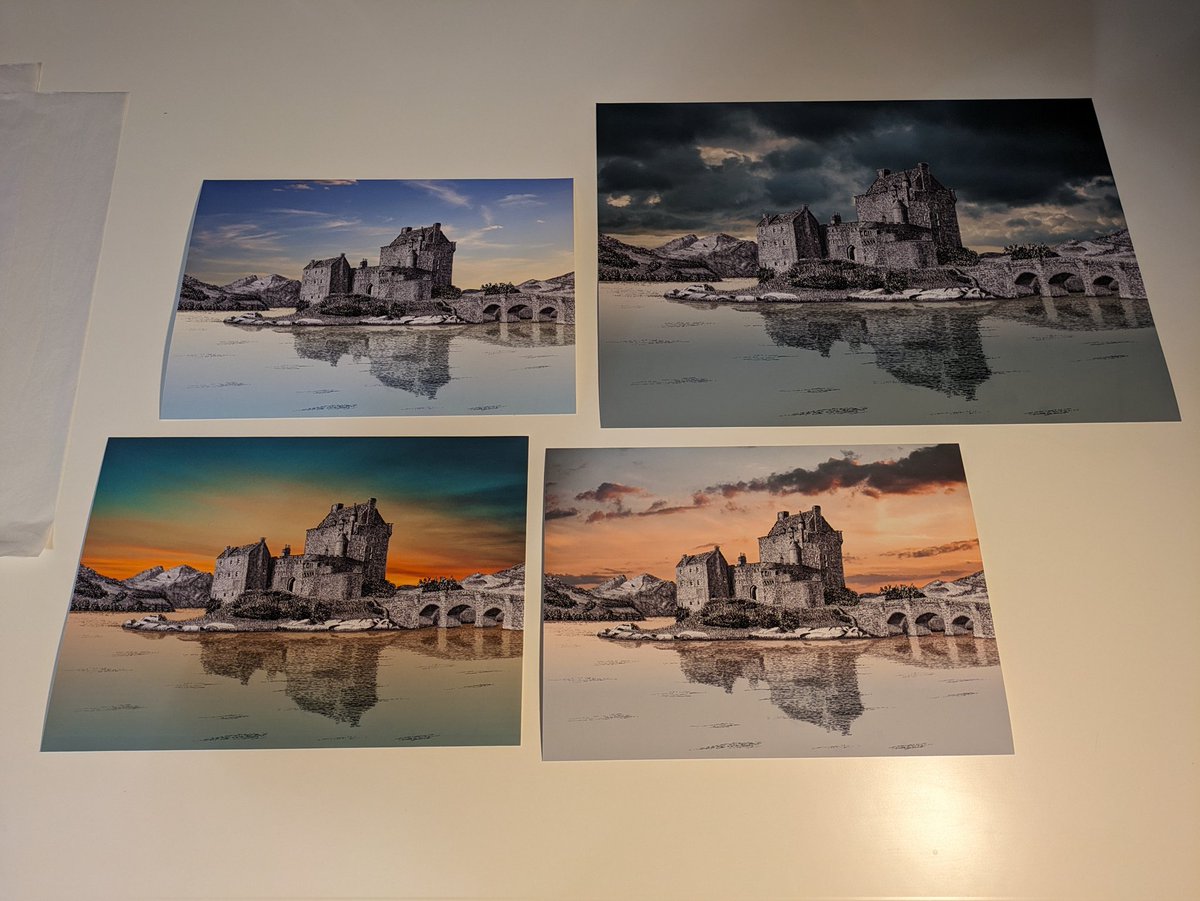 ***First Eilean Donan castle prints***
We'll have the 2 on the right with us at Scottish Arts and Crafts Fair this Saturday and if they sell we'll have the 2 on the left at Chatelherault Market this Sunday💗
See you there? 

#eileandonancastle #highlander