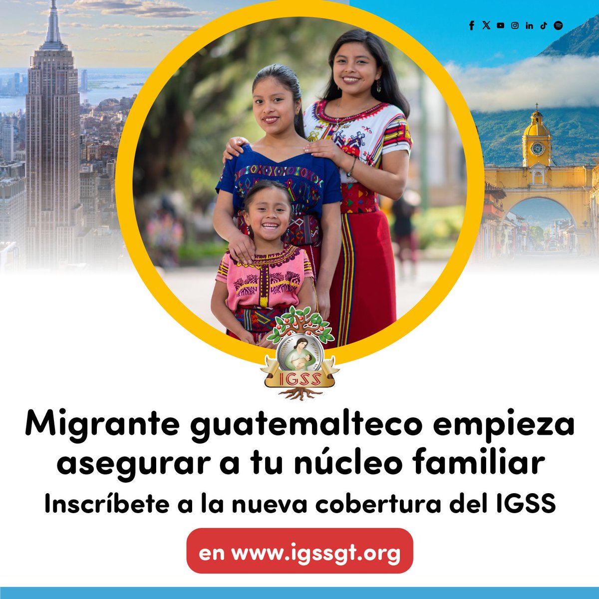 IGSS_gt's tweet photo. Te presentamos la nueva cobertura del #IGSS para la protección al núcleo familiar del #migrante guatemalteco.
Conoce más ►https://t.co/n7SnERhdPs
#UnIGSSmásCercaDeTi #MIGSS https://t.co/H9L0Q9hVTP