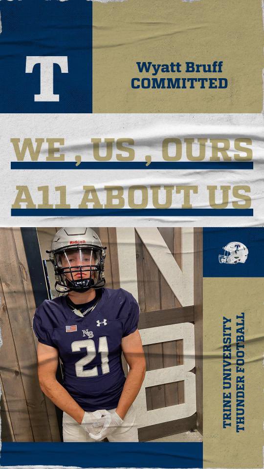 Wyatt Bruff (@wbruff_24) on Twitter photo Committed! More then ready for these next four years, thank you to everyone who has helped me through my journey! #bleedbroncoblue <a href="/NorthBranchAD/">NB Athletics</a> <a href="/NorthBranchFB/">North Branch Football</a> <a href="/TrineThunderFB/">Trine Thunder FB</a> <a href="/CoachJKinsey/">Jacob Kinsey</a> <a href="/CoachAbbs/">Troy Abbs</a> <a href="/CoachRRiley/">Robert Riley</a> Committed! More then ready for these next four years, thank you to everyone who has helped me through my journey! #bleedbroncoblue <a href="/NorthBranchAD/">NB Athletics</a> <a href="/NorthBranchFB/">North Branch Football</a> <a href="/TrineThunderFB/">Trine Thunder FB</a> <a href="/CoachJKinsey/">Jacob Kinsey</a> <a href="/CoachAbbs/">Troy Abbs</a> <a href="/CoachRRiley/">Robert Riley</a>