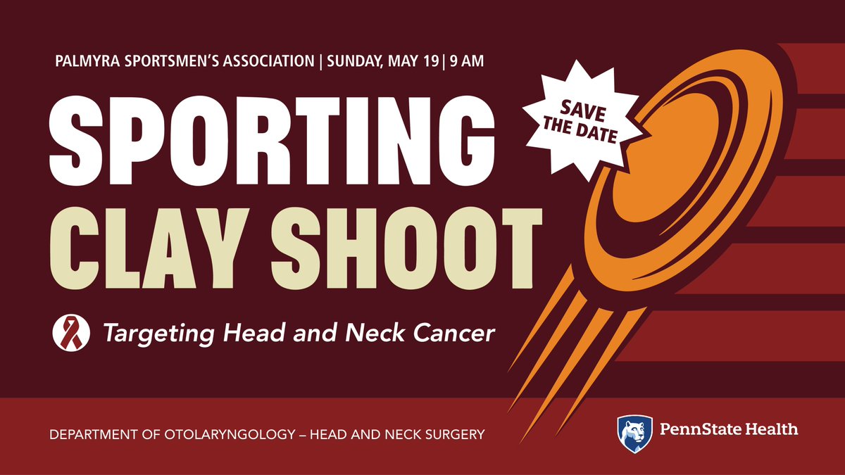 Mark your calendars! Join us for the fourth annual Sporting Clay Shoot – Targeting Head and Neck Cancer on Sunday, May 19 at @PSAShooting. Details on purchasing tickets and donating to support head and neck cancer at @PennStHershey to follow.