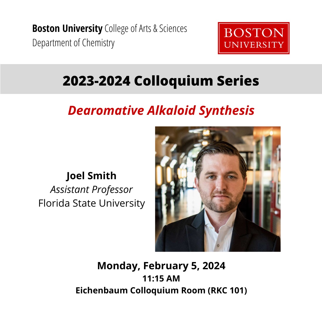 Welcoming @AnotherSmithLab from @ChemistryFsu for an engaging Colloquium talk on Monday! @derosachem @derosalab