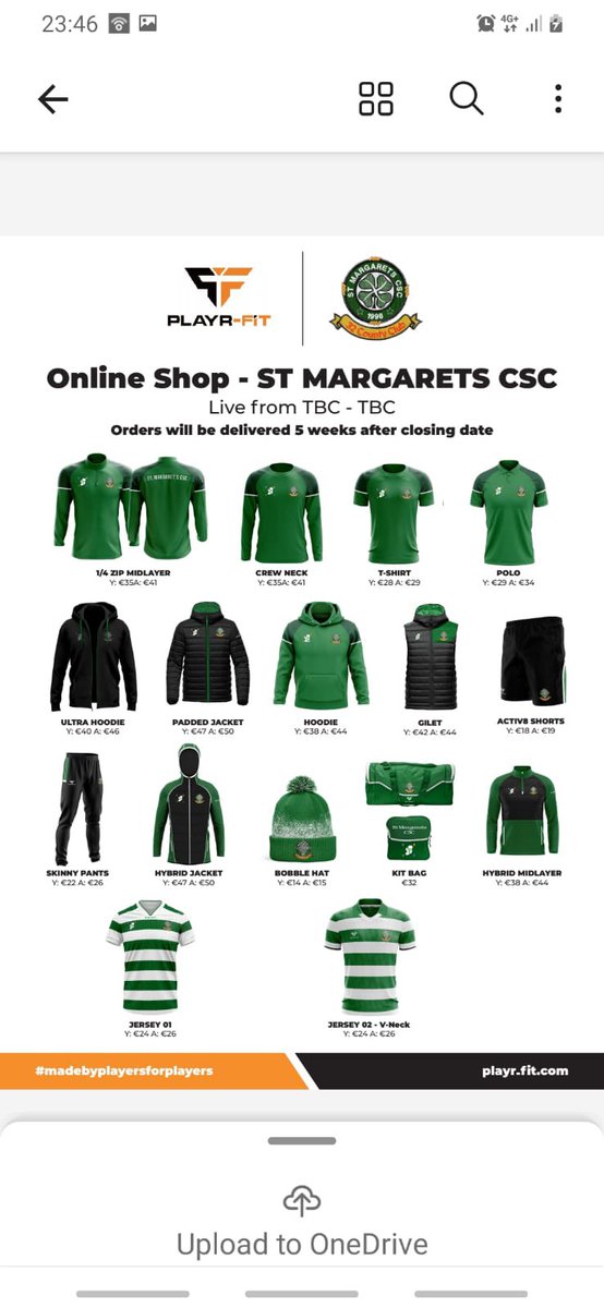 St. Margaret’s CSC club gear now launched online until 15th February. Look forward to seeing all the Margaret’s crew decked out over the coming weeks. Any issues with orders etc just drop us a text. playr-fit.com/st-margarets-c…