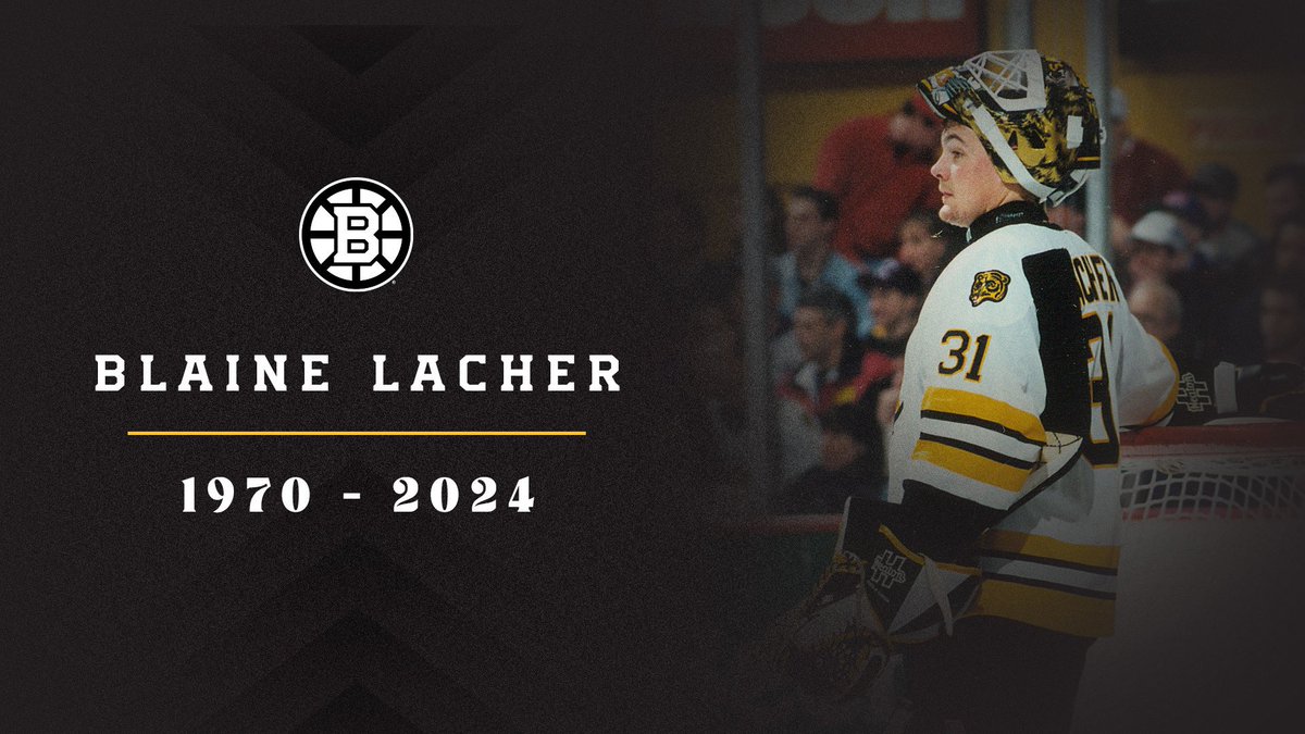 NHLBruins's tweet image. The Boston Bruins are deeply saddened by the passing of former goalie Blaine Lacher. We send our thoughts and condolences to his family, friends, and teammates.
