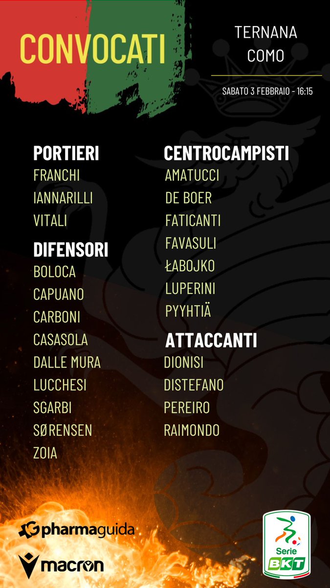 TernanaOfficial's tweet photo. 📄 I convocati di #TerCom 🟥🟩 https://t.co/gC80jL37s9
