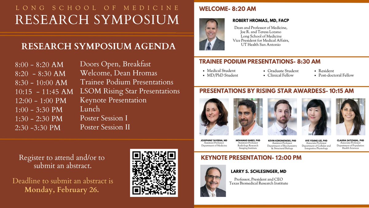 Long SOM Office for Research (@utsomresearch) on Twitter photo Registration is open for the <a href="/TheLongSOM/">Long School of Medicine</a> Research Symposium! Don't miss out on this opportunity to connect with fellow enthusiast. Register today at lsom.uthscsa.edu/office-researc… to see and hear our speaker lineup! Registration is open for the <a href="/TheLongSOM/">Long School of Medicine</a> Research Symposium! Don't miss out on this opportunity to connect with fellow enthusiast. Register today at lsom.uthscsa.edu/office-researc… to see and hear our speaker lineup!