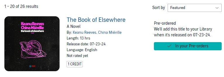 Very excited for this one! #TheBookofElsewhere #BRZRKR #Audible #PreOrder
