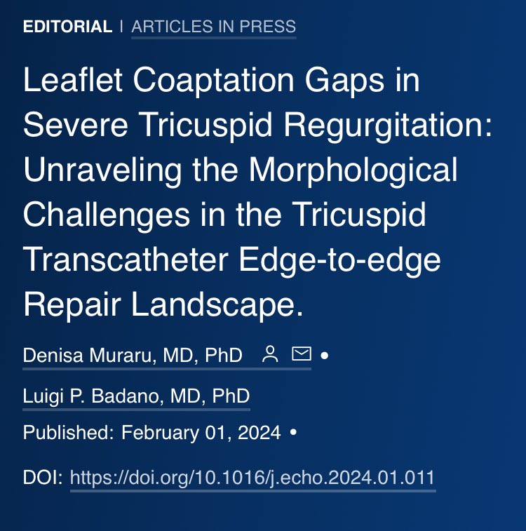 Read our new editorial in #JASE for the paper by <a href="/DonalErwan/">Donal</a> doi.org/10.1016/j.echo… just published 

Full text link:
doi.org/10.1016/j.echo…

<a href="/ASE360/">American Society of Echocardiography</a> <a href="/lpbadano/">Luigi</a> <a href="/pattypellikka/">Dr.Patricia Pellikka</a> <a href="/masitges/">marta sitges</a> <a href="/PhilippLurz/">Philipp Lurz</a> #echofirst #PCRTricuspid