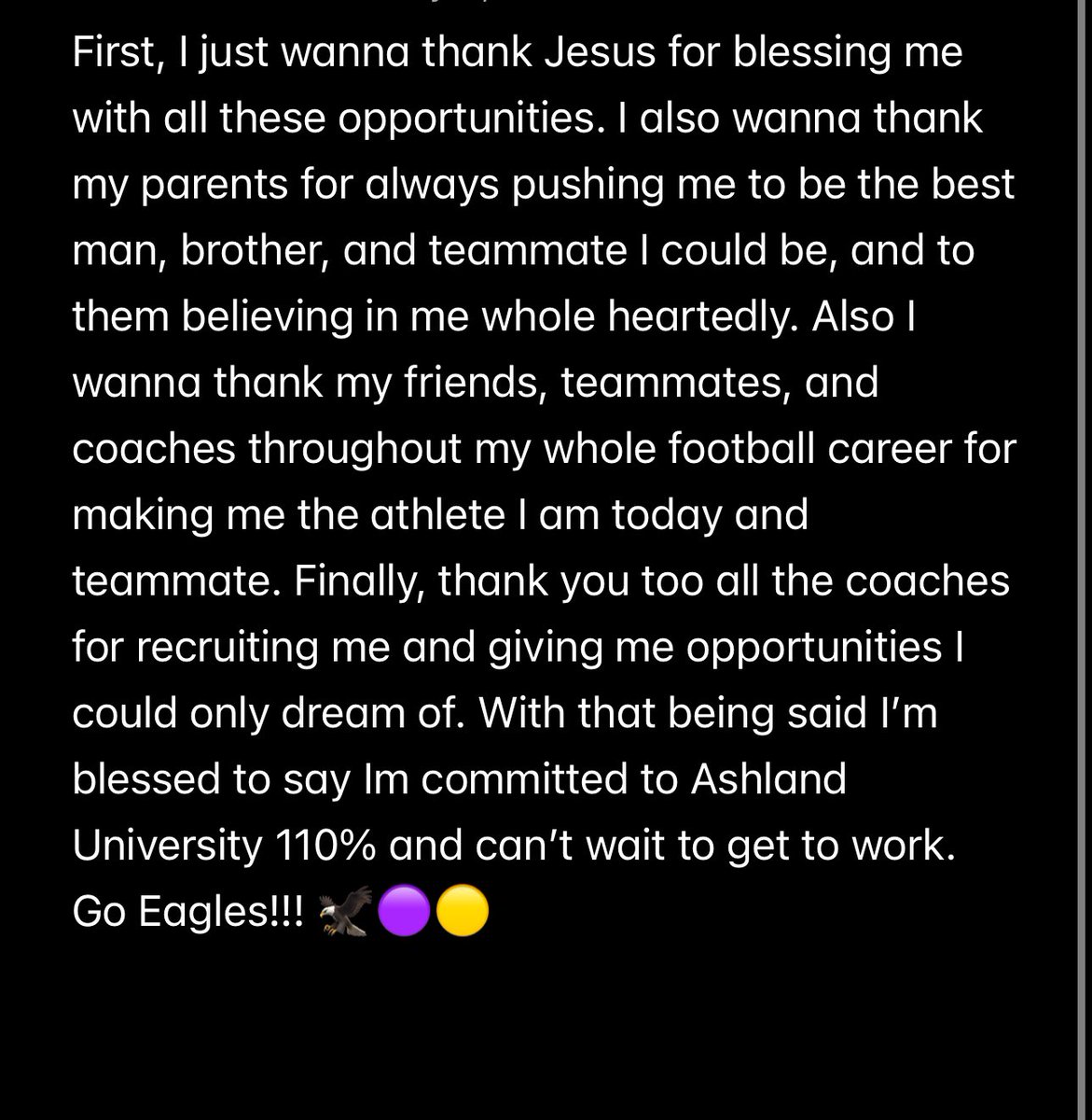 I am blessed to announce that I’ve committed to Ashland University!!
Let’s go to Work 🦅🟣🟡 #commited 

<a href="/ajnickoli/">AJ Nickoli</a> <a href="/JimCordle63/">Jim Cordle</a> 
<a href="/coach_geiser/">Doug Geiser</a> <a href="/AshlandFB/">Ashland Football</a> 
@NE_Ok_HS_Sports <a href="/on3/"></a>