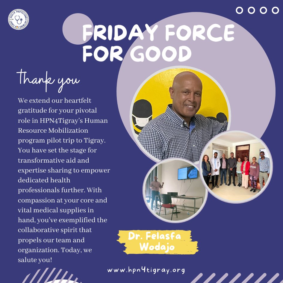 HPN4Tigray's tweet photo. Saluting Dr. Felasfa, our #FridayForce4Good, for co-leading HPN4Tigray's Human Resource Mobilization program pilot trip to Tigray. His dedication is paving the way for healing & rehabilitation.ππΏ
Inspired? Join us & make a difference! Look out for volunteer forms, or contact us! https://t.co/mzcckoBkLl