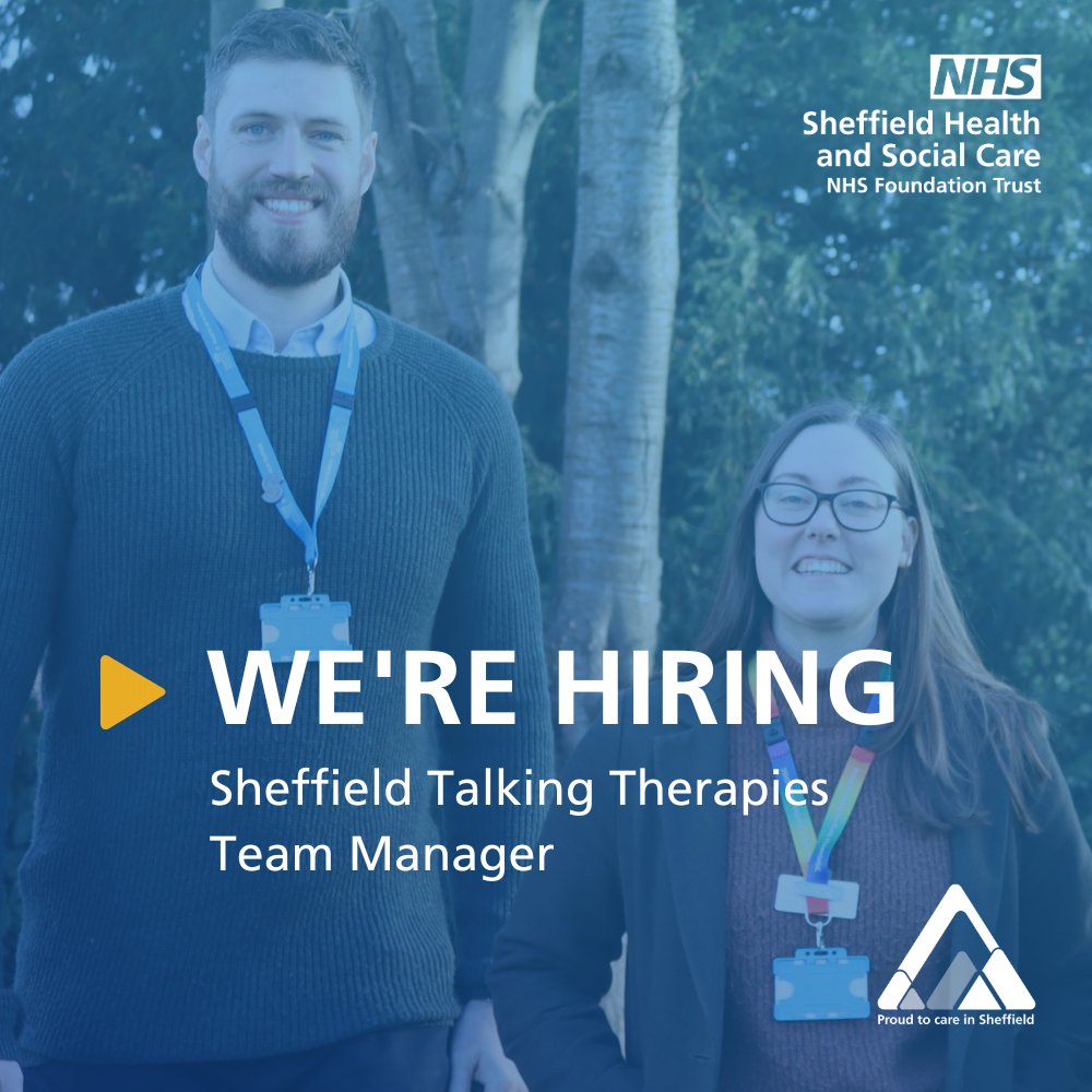 We're hiring! 🎉

Sheffield Talking Therapies are looking for a Team Manager to join their dedicated team of people working in Sheffield.

📅 Closing date: 18 February 2024.

For more information or to apply visit 👇
bit.ly/3usBJLb