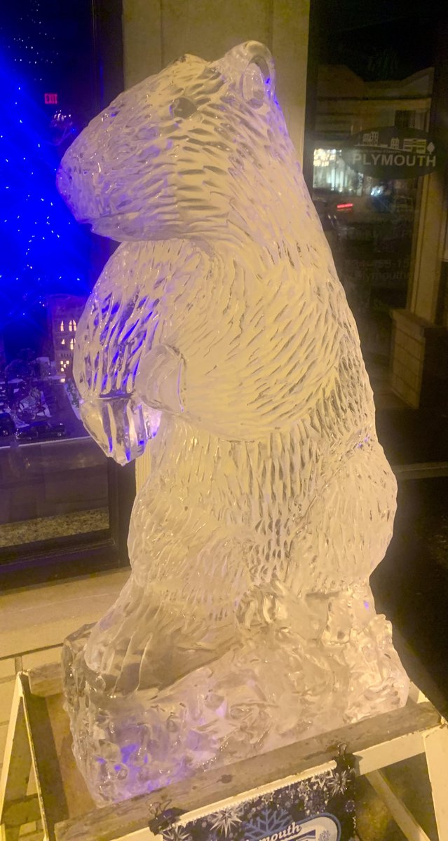 Plymouthmich's tweet photo. @rexroth7wxyz &amp; @HallyVogelWXYZ, Punxsutawney Phil is not the only groundhog that did not see his Shadow. At the Plymouth Ice Festival, our Ice-Groundhog was also Shadowless. https://t.co/zTU4OuISt1