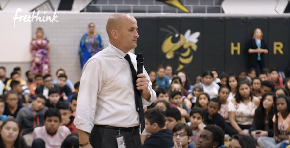 'We are not here to be average, we are here to be amazing.' - @brewerhm Watch this video with Hamish Brewer, #boostconference Keynote & tattooed, skateboarding School Principal as he works to disrupt the norm & make education fun again! youtube.com/watch?v=VKt9Cs… @freethinkmedia