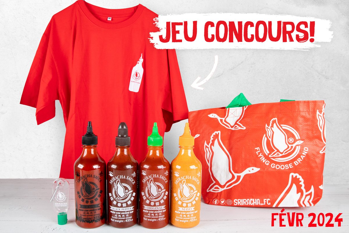 Sriracha_FR's tweet photo. Appel à tous les amateurs de Sriracha 📢

Vous voulez mettre la main sur ce lot Flying Goose ? 

Assurez-vous de FOLLOW + RT pour avoir une chance de #GAGNER. 

Les conditions générales de vente s'appliquent : https://t.co/KTMg37SFF7 https://t.co/D9FBcc5iLp