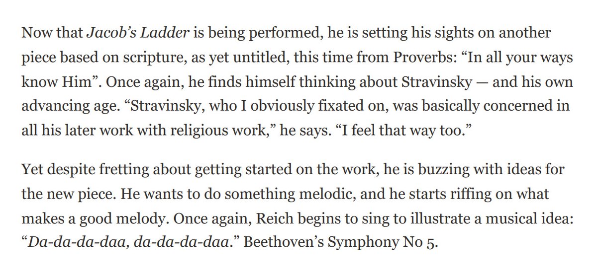 A great in-depth interview with @SteveReich in @FT @FinancialTimes today, in which the composer talks about his early life, obsession with Stravinsky, and recent inspirations. Read here: ft.com/content/02edd1…