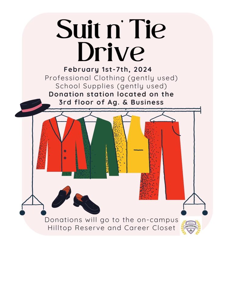 PvamuSAB's tweet photo. SAB COB committee presents the Suit n Tie clothing drive happening from now until February 7th!  #pvamu https://t.co/5IEy5cISnK