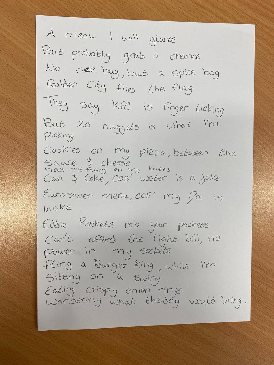 A poem for the Bank Holiday Weekend. 

Our First years wrote this with the spoken word artist in residence Leon Dunne in the library today. We have all been  thinking of takeaways all day since 😂😂😂