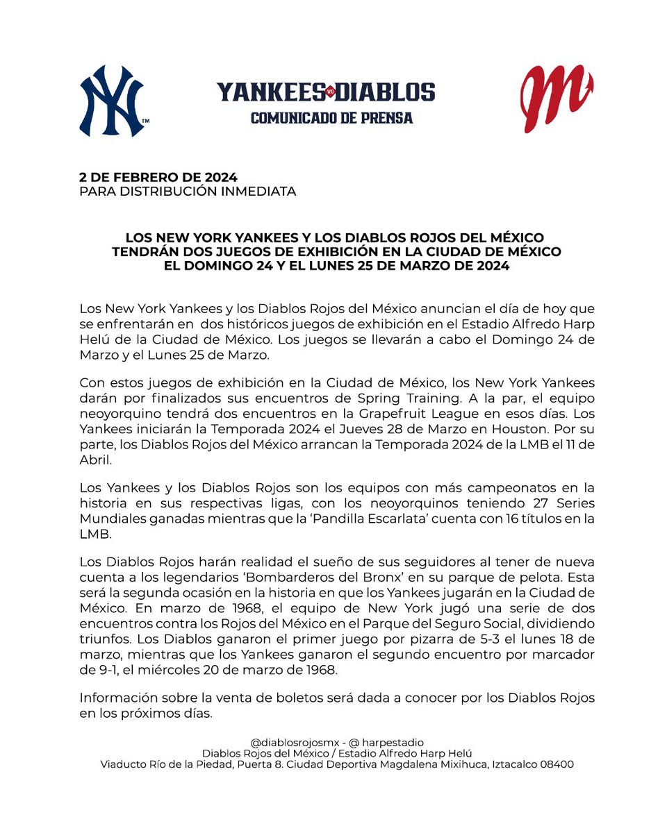 DiablosRojosMX's tweet photo. 56 años después, se hace realidad el sueño de muchos Diablos. ⚾️  

Bienvenidos de vuelta, @yankees 👹 https://t.co/9hcyBZOJB6