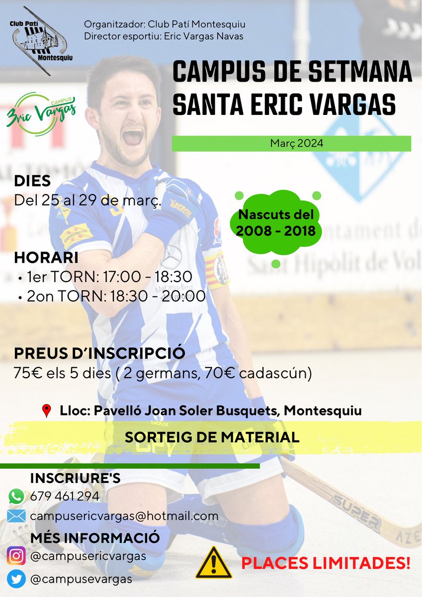 Obrim les inscripcions del campus de setmana santa Eric Vargas!!! 💥
