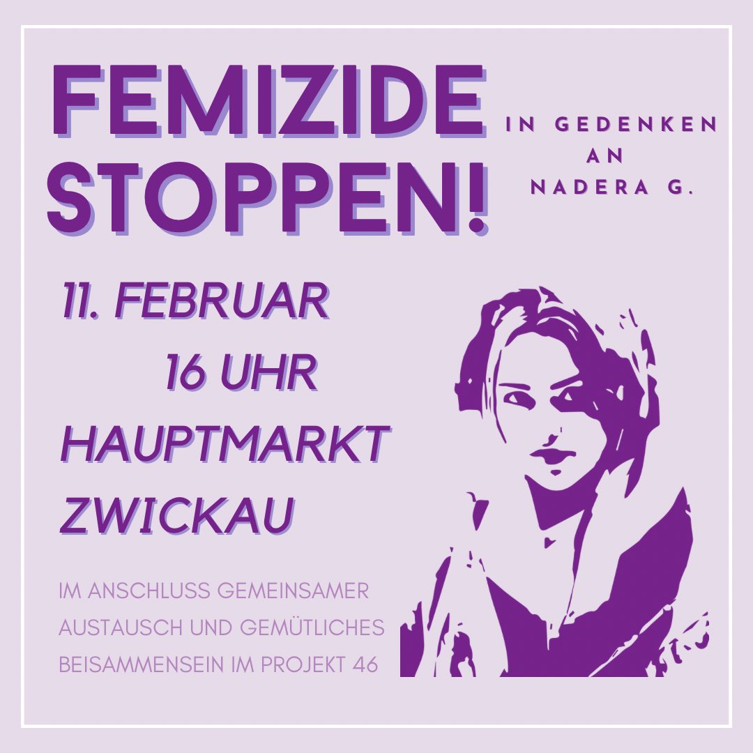 Am 11. Februar jährt sich der #Femizid an Nadera G. zum ersten Mal. Mindestens 11 Femizide gab es, allein 2024, in Deutschland. Das Problem hat System und deswegen treffen wir uns in #Zwickau zur Gedenkkundgebung. Wir werden dich nie vergessen. Im Thread der gesamte Aufruf. (1/5)
