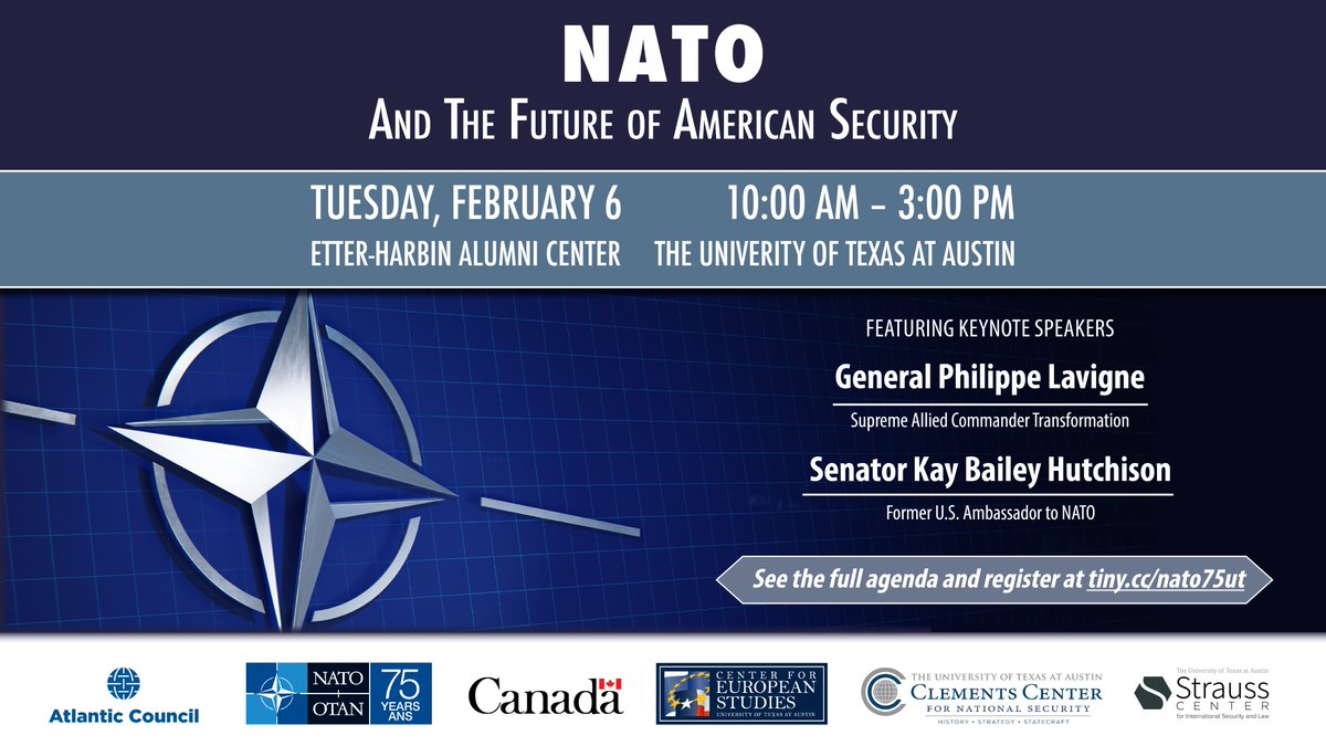 REGISTER NOW for 'NATO and the Future of American Security,' a full-day conference featuring keynotes from @kaybaileyhutch and @NATO_SACT. Join us next Tuesday, Feb. 6 at the Etter-Harbin Alumni Center! View the full agenda and register here: clementscenter.org/event/nato-and…