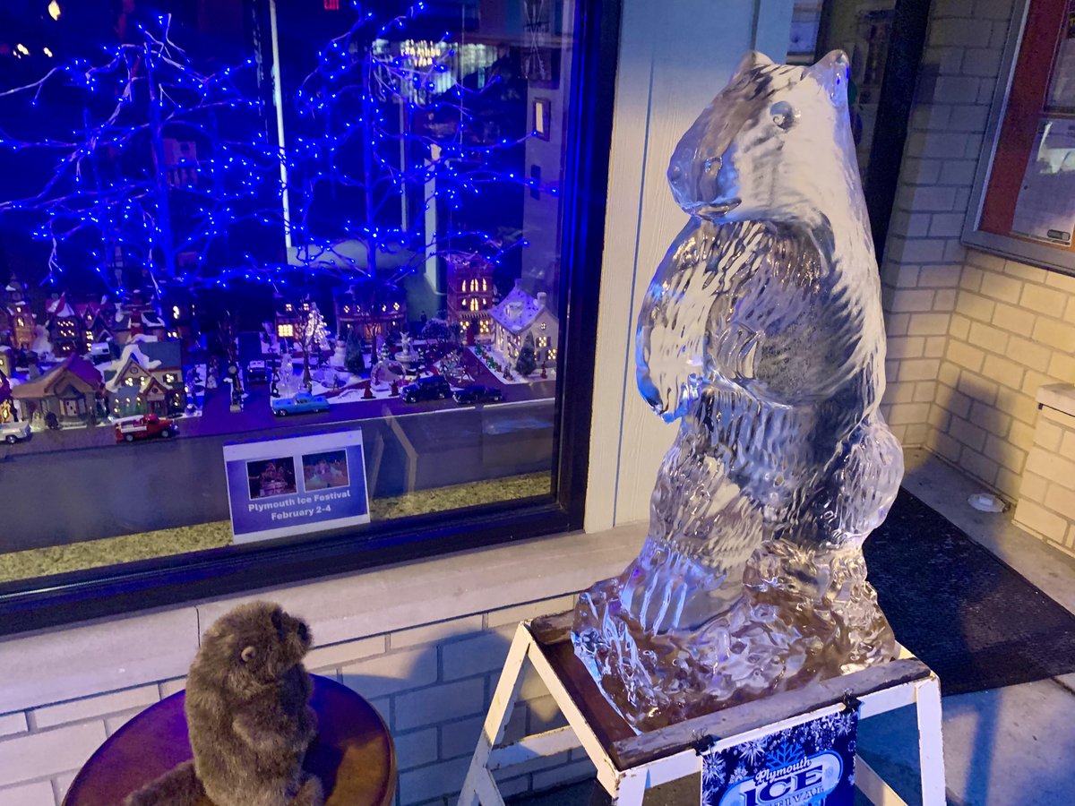 Plymouthmich's tweet photo. @RLutermanFOX2 &amp; @dkevrafox2, the @plymouthice Festival Ice-Groundhog did not see his shadow at dawn. Can you confirm an early spring? #GroundhogDay https://t.co/O9dQmw0hVp