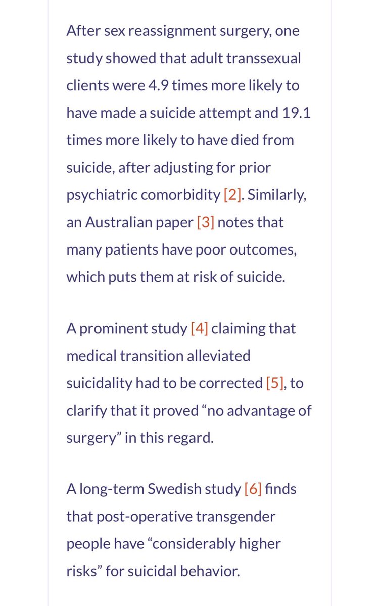 To all of the lying media and left-wing political parties who say children will die if we don’t transition them.

Suicides go up after transition. Way up. 

20 times higher than their peers with similar mental health issues, and 40 times higher than the general population.

Your