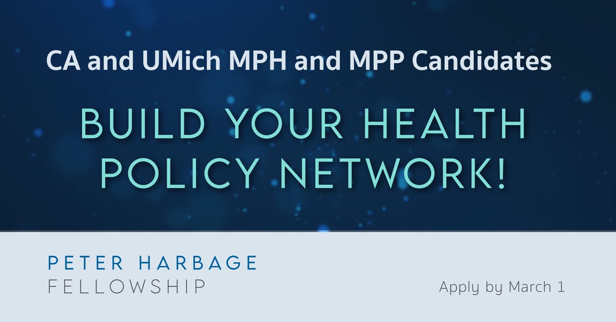 The Peter Harbage Fellowship offers one MPH, MPA or MPP candidate from CA or <a href="/UMich/">University of Michigan</a> the opportunity to gain high-profile experience in the #healthpolicy field &amp; get paid doing it. 

The 2024 Fellow will work closely with <a href="/PPActionCA/">Planned Parenthood Affiliates of California</a>. Help spread the word!
harbagefellowship.com