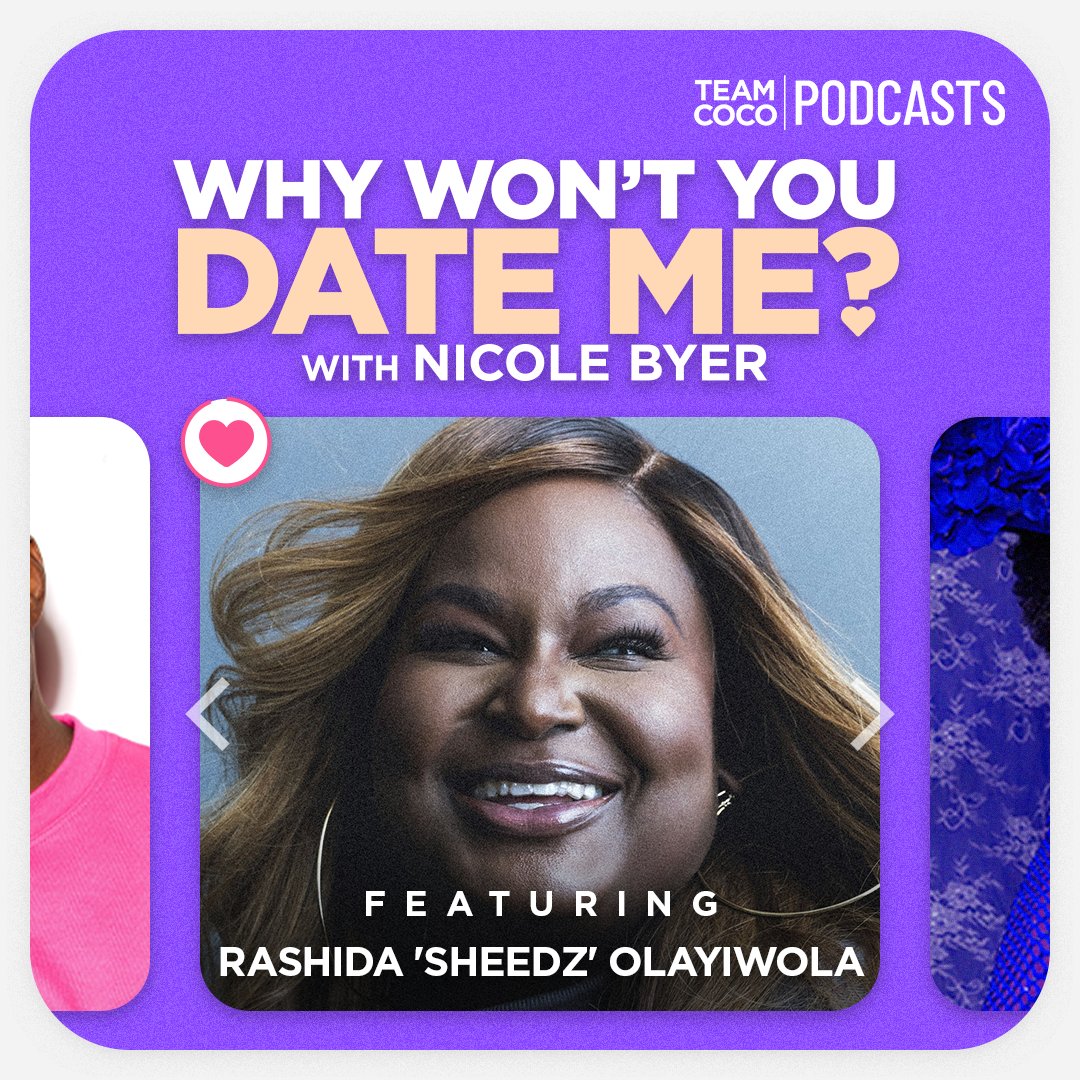 TeamCoco's tweet photo. Today on #WWYDM comedian Rashida "SHEEDZ" Olayiwola joins @NicoleByer to discuss the best places to go for singles mixers, the time she learned her date was homeless, and the struggle of finding men who can listen to your basic needs. Listen: https://t.co/ltWRjPcbyo https://t.co/jAeX42CyMg