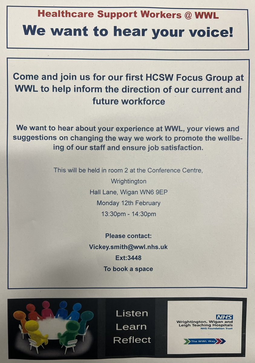 We are looking forward to our first HCSW focus group @WWLNHS on 12/02/2024. See details below to book a place @wwl_ecc @wwl_staffexp @WWL_CRT @span5 @AvrilPlatt @cheesmanamanda1 @k_mantron @niccj70 @WOximetry @WWLCommunityS @RainbowWardWWL