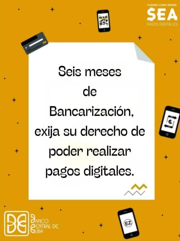📢 Hoy se cumplen 6️⃣ meses de haberse iniciado la aceleración del proceso de #Bancarizacion en #Cuba. Exija su derecho de realizar #PagosDigitales. 👀
🥰 "Te facilitamos la vida".