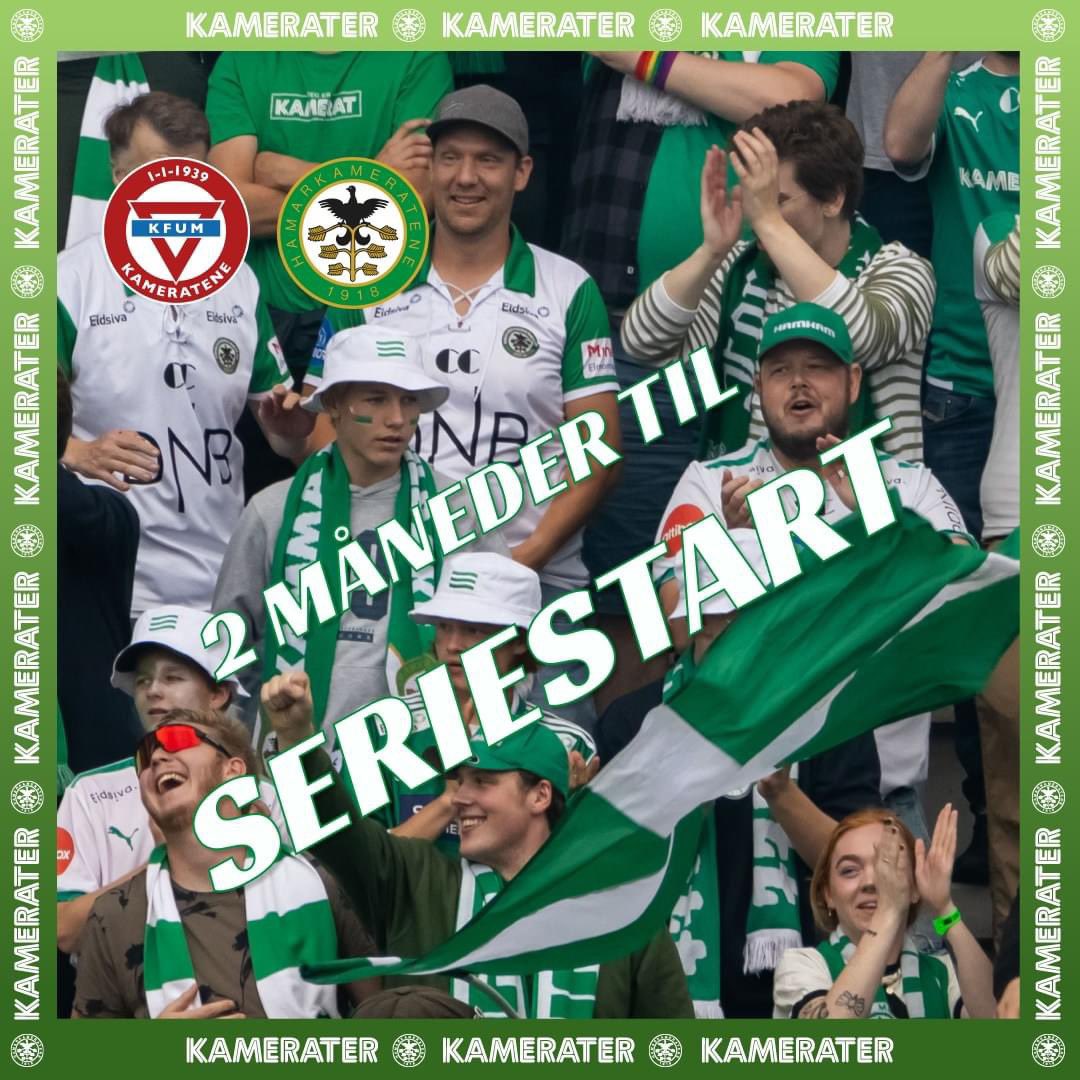 I dag er det 2 måneder igjen til seriestart!
KFUM Kameratene mot Hamarkameratene 2. april kl 19.00 på KFUM Arena.
Noen som gleder seg? 

hamkam.no/nyheter/to-man…