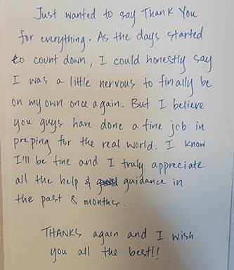 Another day, another success!
We are incredibly lucky to support residential program participants through their community reintegration journey. The true reward is hearing participants say they are ready to spread their wings and take on the world! #communitysafety #reintegration