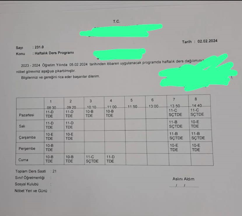 ⬇️Görsel Bir Öğretmene Reva Görülen Haftalık Ders Programıdır
Kıymetli Öğretmen ve Veli Dostlarm Program Hakkında Düşüncelerinizi MerakEdiyorum
Bu Programla Bir Öğretmen Okulunda Verimli Olabilirmi?
Sizce Bu Bir Mobbingmi?
Liyakatsız Müdür Ataması Sonucumu?
Yada Ne?
<a href="/Yusuf__Tekin/">Yusuf Tekin</a>