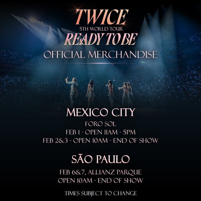 ⭐️⭐️TWICE en México!!⭐️⭐️

🚨A partir de mañana 1 feb a las 11 AM se habilitará en el Foro Sol un área para compra de mercancía oficial 

#TWICE #TWICE_5TH_WORLD_TOUR #TWICE_5TH_WORLD_TOUR_MEXICO #READYTOBE_MEXICO #ForoSol #TicketsMX🎫
