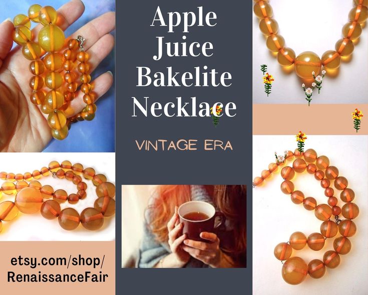 Apple Juice Bakelite Beaded Necklace, Sterling Clasp, Graduated Strand, Vintage etsy.me/3SI8XPX #necklace #vintage #Bakelite #appleJuice #ArtDeco #sterlingClasp #graduatedBeads #tested #translucent #prystal #plastic #choker #collectible