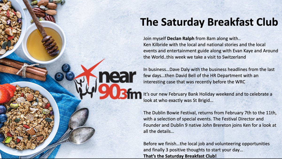 Declan Ralph (@declanralph) on Twitter photo Coming up this week on The Saturday Breakfast Club at 8am on <a href="/nearfm/">Near FM</a> ...Join myself and Evan Kaye along with <a href="/kenkilb7/">Ken Kilbride</a> <a href="/DaveDalyFM/">David Daly</a> and <a href="/theHRdepartment/">David Bell</a> for local news, events, business and HR ...<a href="/breretonjohn/">John Brereton</a> calls to see us in for an in-depth chat about the <a href="/dublinbowiefest/">Dublin Bowie Festival</a> 👇 Coming up this week on The Saturday Breakfast Club at 8am on <a href="/nearfm/">Near FM</a> ...Join myself and Evan Kaye along with <a href="/kenkilb7/">Ken Kilbride</a> <a href="/DaveDalyFM/">David Daly</a> and <a href="/theHRdepartment/">David Bell</a> for local news, events, business and HR ...<a href="/breretonjohn/">John Brereton</a> calls to see us in for an in-depth chat about the <a href="/dublinbowiefest/">Dublin Bowie Festival</a> 👇