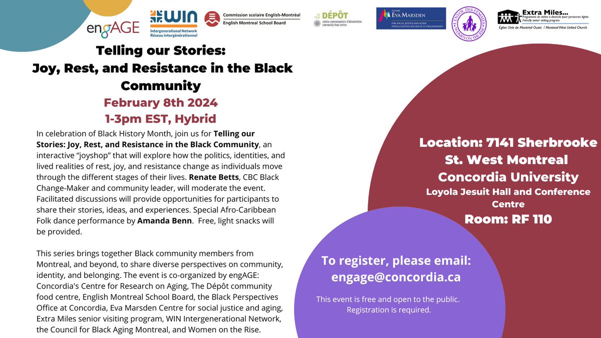engAGE_CU's tweet photo. JOYSHOP: In celebration of #BHM @Concordia , come join us for "joyshop" that will explore the intersections, politics, and experiences of rest, joy, and resistance over the life course. Reserve your spot! Space is extremely limited. #research #aging #empoweredaging https://t.co/xY9ybnSIhr