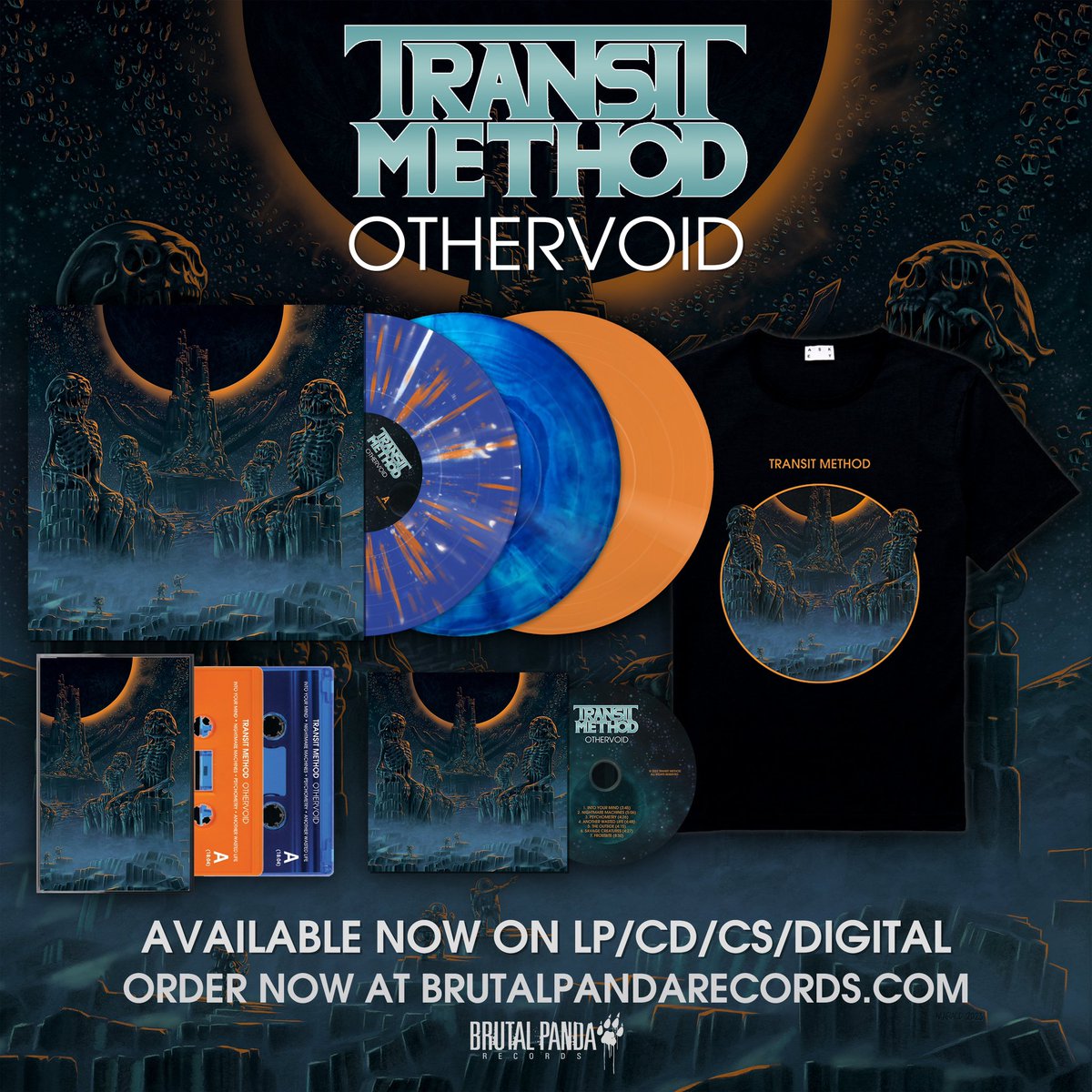 TransitMethod's tweet image. It’s official! Our new full-length album ‘Othervoid’ is out today! 

Available NOW on all streaming platforms, vinyl, CD, and cassette thanks to our incredible label @BrutalPanda and available in the EU via @deathwisheurope!

Celebrate with us at @HotelVegasATX tonight! Doors 9.