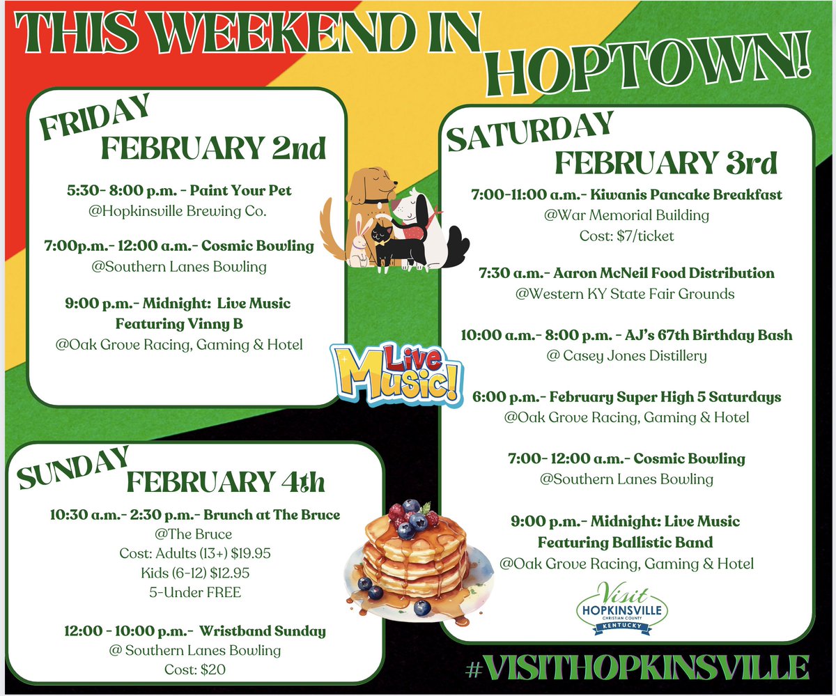 Looking for something fun to do this weekend in Hopkinsville? Check out these fun events!

#VisitHopkinsville #ChristianCountyKY #TeamKentucky #Hopkinsville #Hoptown #events #funtimes
