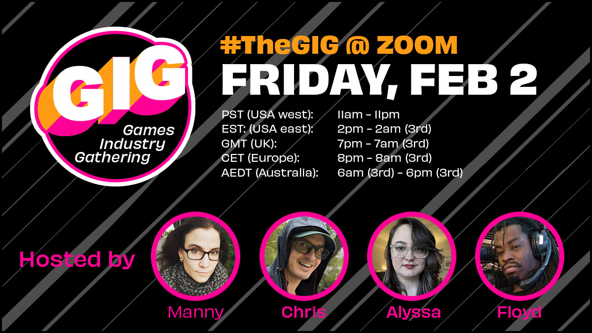 WE'RE BACK! The first Games Industry Gathering of the year begins soon, and will run for over 12 hours where members can stop in and out at any point. You can register for free here: games.industrygathering.com Also welcome our first time hosts @Alykkat @ChrisDeLeon